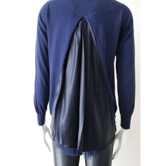 Sacai Luck Pleated Insert Cardigan Navy Size 1 (S) - Picture 7 of 13